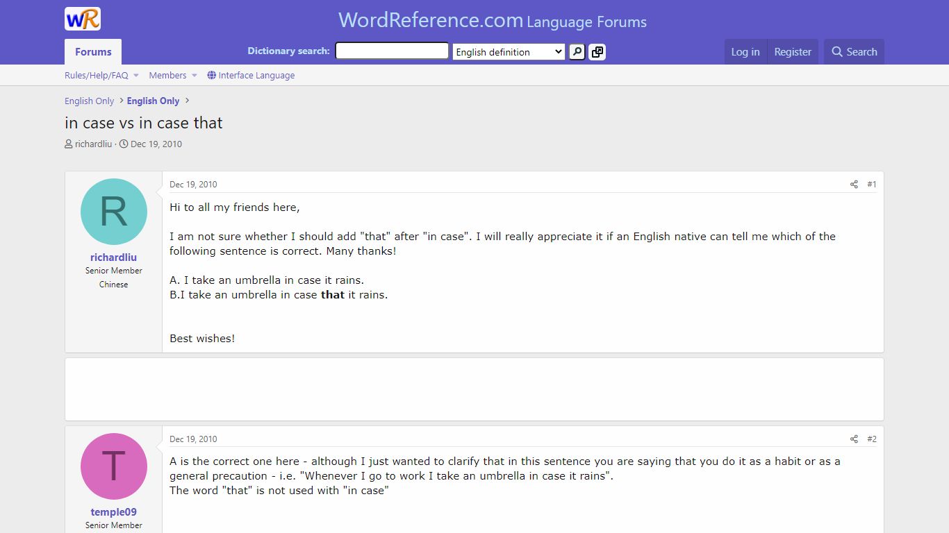 in case vs in case that | WordReference Forums