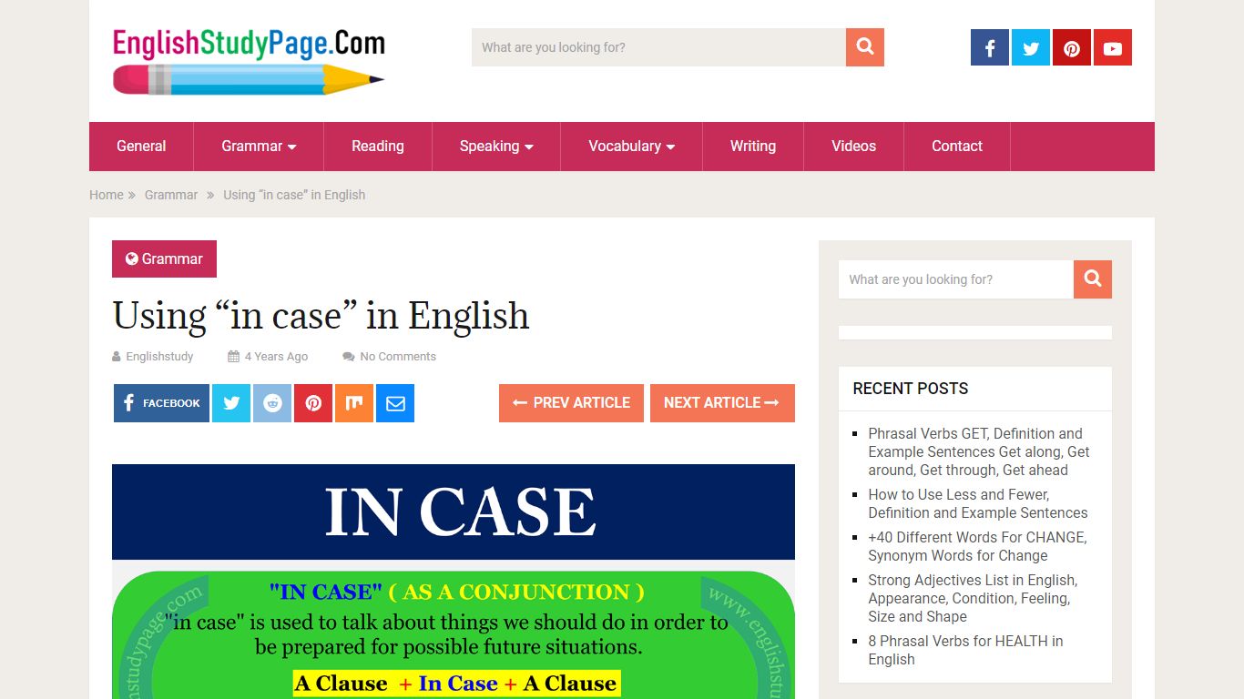 Using "in case" in English - English Study Page